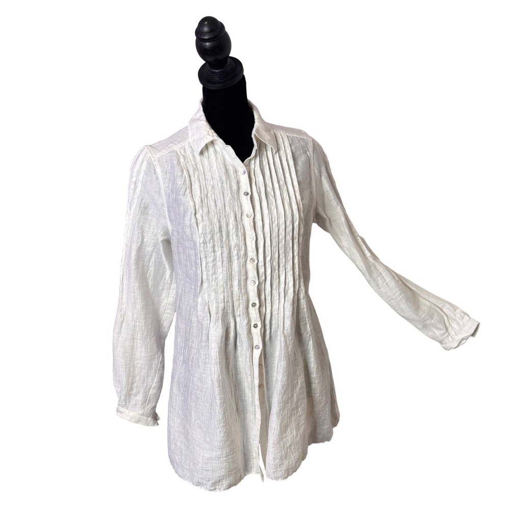 Anne Fontaine White Pintuck Button Blouse Size 38 US 4 6 Minimalist Quiet Luxury